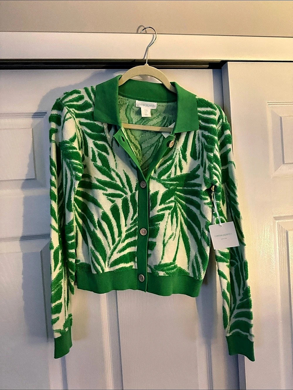 Cynthia Rowley Leaf Print Cardigan in Green & White Size XS NWT